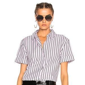 Equipment Femme Paulette Short Sleeve Button Down in Bright White/Orchid Smoke